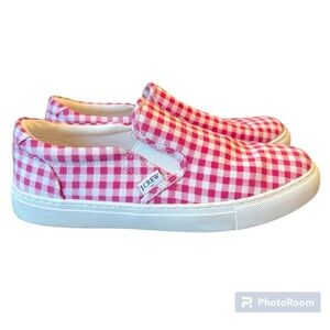 J. Crew Pink & White Gingham Canvas Check Slip-On Sneakers